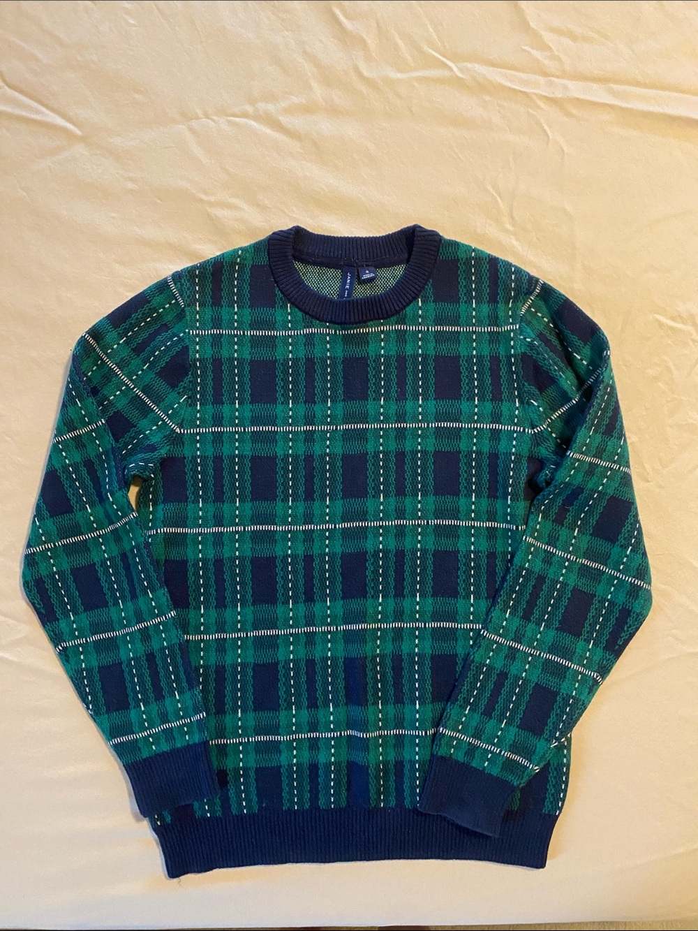 Janie and Jack Green & Navy Plaid Crew Sweater